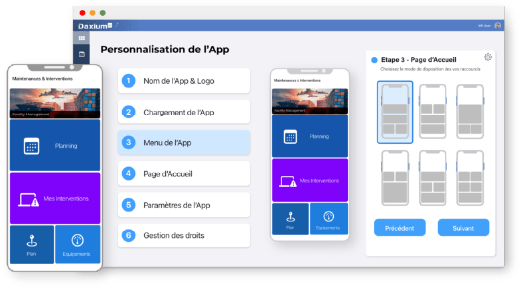 interface Daxium pour développement d'applications mobiles